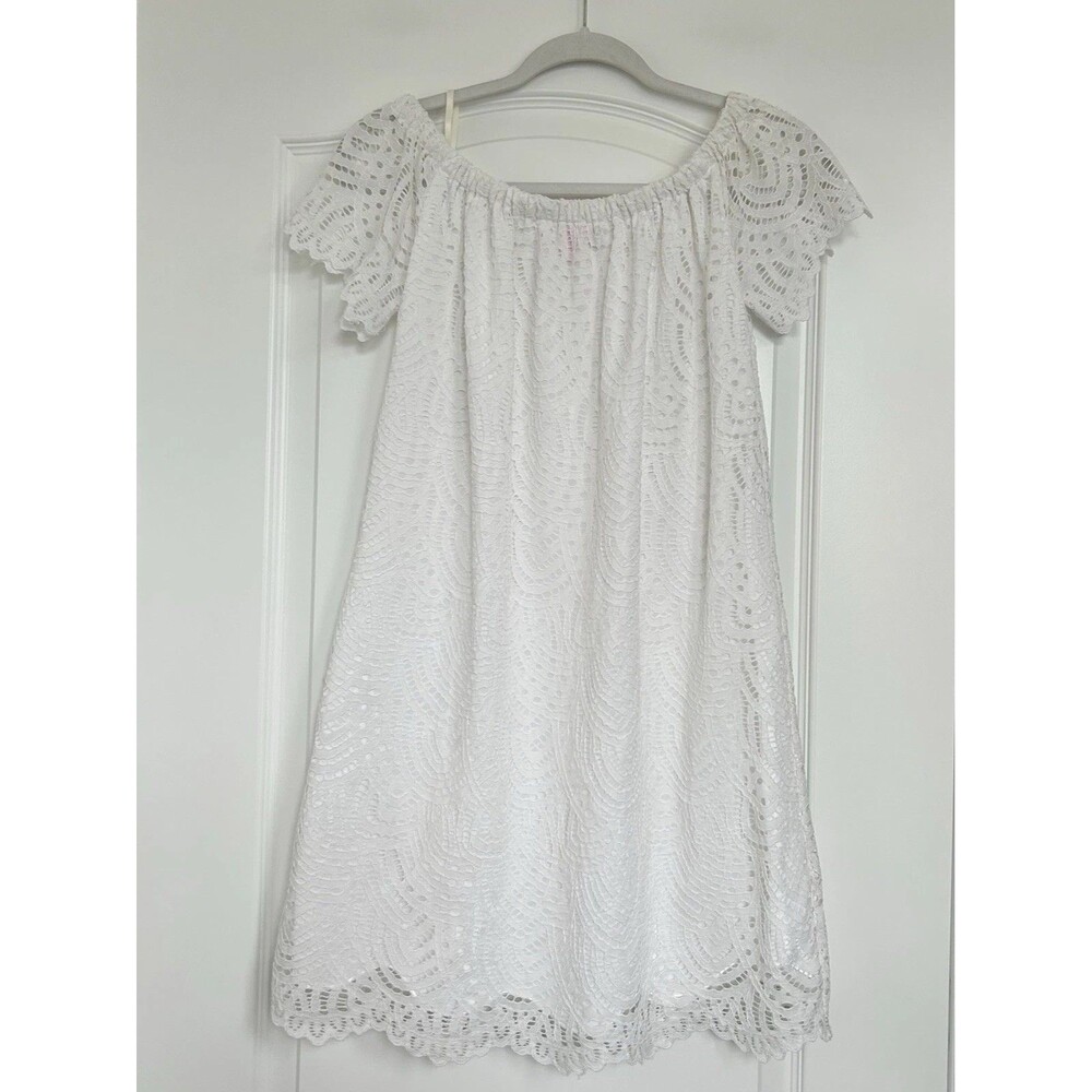 Lilly Pulitzer S Marble White Off The Shoulder Dress Lace Scalloped Hem Coastal